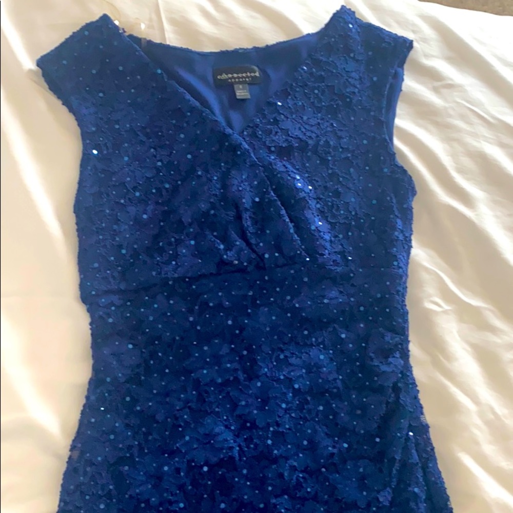 Blue V-neck Sequence Dress